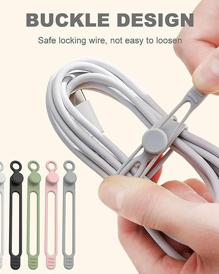 Data Cable Organizer, 2026 Upgrade Silicone Headphone Organizer, Silicone Cable Ties Reusable Cable Management Organizer Multipurpose Elastic Cord Organizer for Bundling and Fastening Cable (20Pcs)