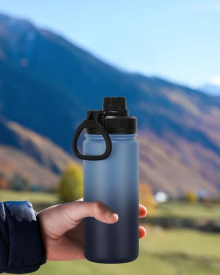 DOMICARE 16 oz Kids Water Bottle for School Stainless Steel Double Wall Vacuum Insulated Water Bottle with Straw lids & Spout Lid, Leakproof BPA Free (Blue/Navy,8)