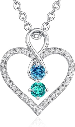 LOUISA SECRET Infinity Double Birthstone Necklace, 925 Sterling Silver Tiny Pendant Heart Necklace for Women Wife Her, Best Jewelry Gift Heart Jewelry Meaningful Gift for Valentine's Day, Christmas, Birthday Anniversary