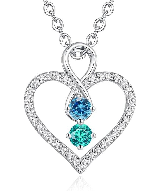 LOUISA SECRET Infinity Double Birthstone Necklace, 925 Sterling Silver Tiny Pendant Heart Necklace for Women Wife Her, Best Jewelry Gift Heart Jewelry Meaningful Gift for Valentine's Day, Christmas, Birthday Anniversary