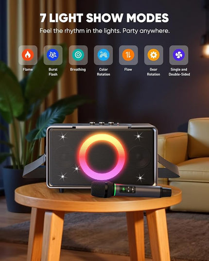 GFEEN Party Bluetooth Speaker: 100W Peak Loud! Deep Bass, 15H Playtime, Large Wireless Speakers, Powerful Sound, Light Show, Fast Charging for Outdoor, Backyard, House(Silver with 1Mic)