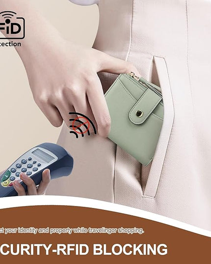 yiijay Small Wallet for Women RFID Blocking Tassle Bifold Slim Thin Leather Wallet Credit Card Holder Wallet Ladies Mini Wallet with Zipper Pocket