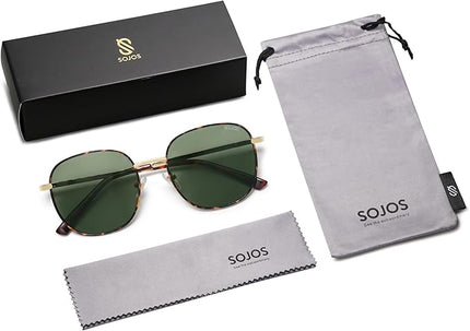 SOJOS Classic Trendy Square Sunglasses for Women Men Cute Big Frame Gold Shades SJ1137