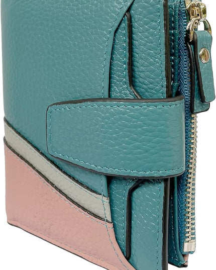 AINIMOER Women's RFID Blocking Leather Small Compact Bi-fold Zipper Pocket Wallet Card Case Purse with id Window