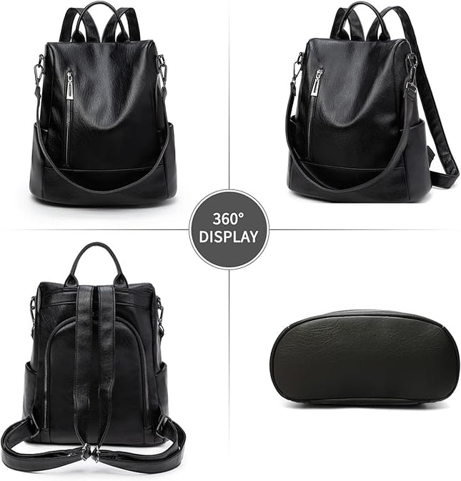 Didida Fashion Backpack Purse For Women Anti-theft Rucksack Pu Leather Lightweight Water-resistant Shoulder Bag, Black