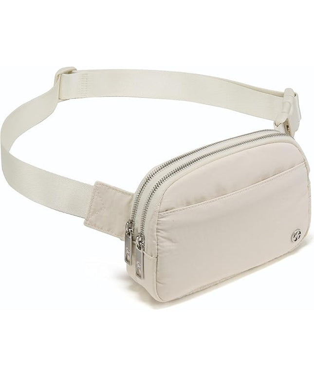 Pander Everywhere Belt Bag for Women, 5 Zipper Pockets Nylon Crossbody Fanny Pack Purse (White Opal)