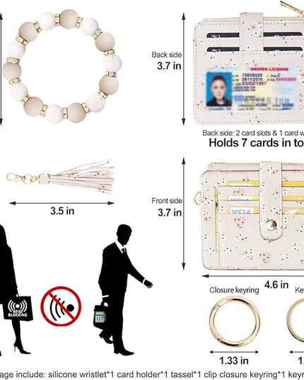 COOLANS Silicone Bracelet Wristlet Wallet Credit Card Holder RFID,ID Window,Key Ring Tassel,Slim Wallet Women Keychain Purse