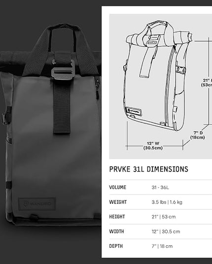 WANDRD PRVKE 31L, V3 Backpack: Weather-Resistant Travel & Camera Backpack with Laptop Sleeve, Quick Side Access, Clamshell Opening – Ideal Photography & Travel Bag
