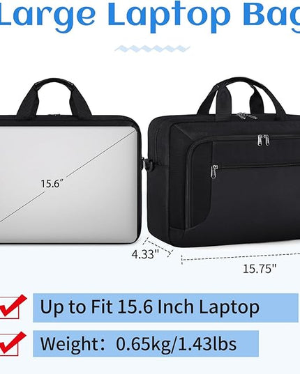 Laptop Bag 15.6 Inch Laptop Briefcase Computer Bag for Men Women Waterproof Business Office Work Large Laptop Case 15.6 Inch Adjustable Shoulder Messenger Bag Black