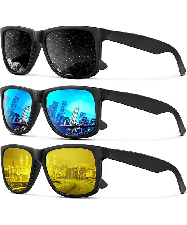 KALIYADI Sunglasses Men Polarized Sun glasses for Mens Womens Classic Matte Black Frame UV Protection 3pack