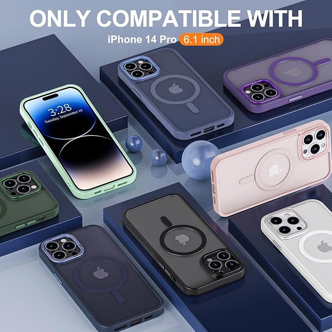 Hython Case for iPhone 14 Pro Case Magnetic Translucent Matte Phone Cases 6.1" [Compatible with MagSafe] Thin Slim Fit Shockproof Bumper Hard Protective Cover for Women Men Girls, Light Blue