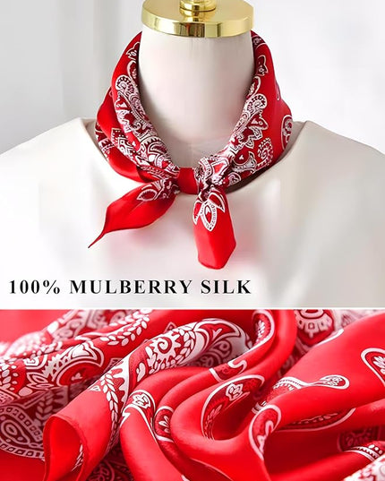 100% Mulberry Silk Scarf for Women Hair Lightweight Square Neckerchief Wrap For Head Scarves 21"