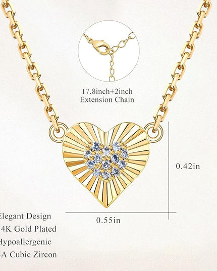 Dainty 14k Gold Heart Necklace, Birthstone Necklace for Women Trendy, Tiny Cubic Zirconia Choker Pendant Necklaces, Cute Love Jewelry Birthday Gifts for Girlfriend Daughter Niece Wife Her