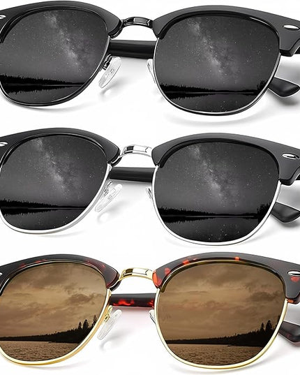KALIYADI Sunglasses Men Polarized Sunglasses for Men Women Unisex Semi-Rimless Frame Retro Driving Sun Glasses UV Blocking