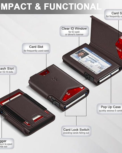 Wallet for Men Wallet with Slim Pop Up Card Holder 9-13 Cards, Bifold Minimalist Smart Wallet RFID Blocking Credit Card Holder with ID Window & Stretchable Cash Slot