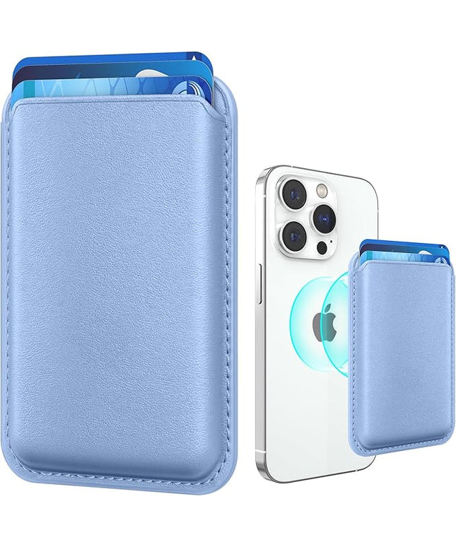 Magnetic Wallet Cell Phone Card Holder for Phone Case with Mag-Safe, Stronger Magnetic RFID Leather Phone Wallet Stick on Series of iPhone 17/16/15/14/13/12 and Pro/Promax, Purple