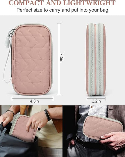 FYY Electronic Organizer, Travel Cable Organizer Bag Pouch Electronic Accessories Carry Case Portable Waterproof Double Layers All-in-One Storage Bag for Cable, Cord, Charger, Phone, Pink Pattern