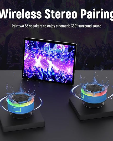 IPX7 Waterproof Shower Bluetooth Speaker, Portable Small Speaker with Suction Cup and Time Display, Loud Crystal Sound & Bass 10H Playtime 1100mAh, Wireless Shower Speakers for Pool, Beach Gift Blue