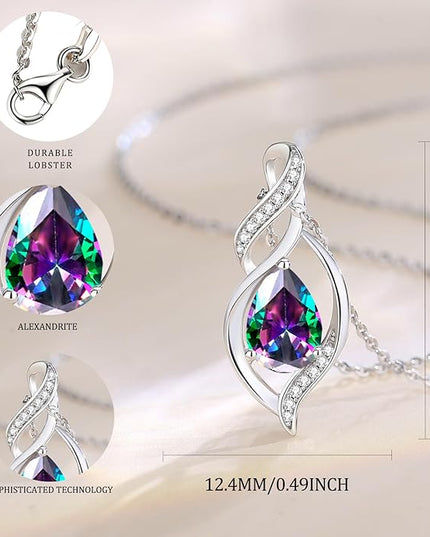 FANCIME Birthstone Necklace for Women Teardrop Necklace S925 Sterling Silver Infinity Love Birthday Gifts for Mom Women Girls, 16"+2" Inches