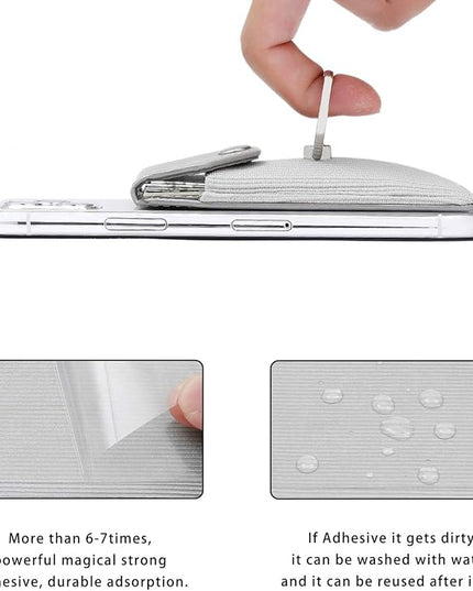 Cell Phone Card Holder RFID Ring Stand Stick on Wallet Card Holder for Back of Phone for iPhone Android and All Smartphones Adhesive Credit Card Holder for Cell Phone-Polyester Grey