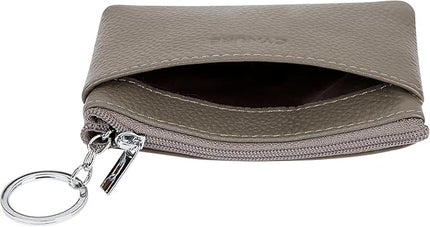 Women's Genuine Leather Coin Purse Mini Pouch Change Wallet with Keychain