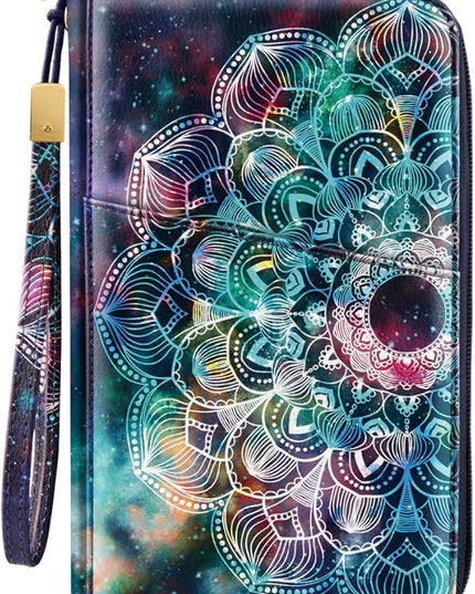 Family Passport Holder Wallet RFID Blocking Document Organizer PU Leather Mulit-purpose Travel Wallet Credit Cards Case for Women Men,Mandala