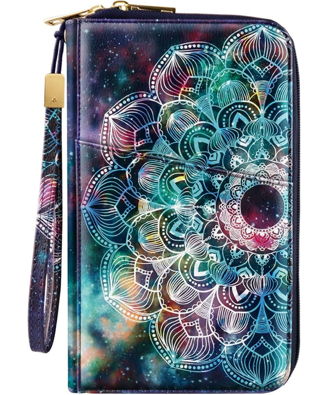 Family Passport Holder Wallet RFID Blocking Document Organizer PU Leather Mulit-purpose Travel Wallet Credit Cards Case for Women Men,Mandala