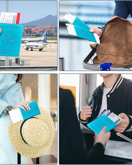 Passport Holder Cover Wallet Case RFID Blocking Leather Card Slot Travel Accessories Documents Organizer Protector for Women Men, Sky Blue