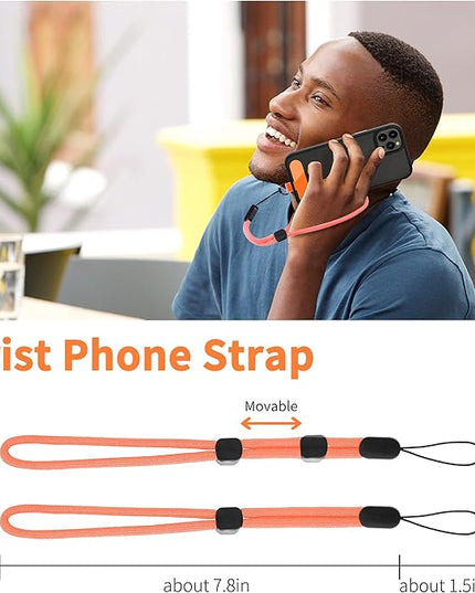 CACOE Phone Lanyard 2 Pcs-1 Pcs Adjustable Neck Strap, 1 Pcs Wrist Strap, 2 Pads, Universal Crossbody Multifuctional Cell Phone Lanyards Compatible with Most Smartphones(Orange)