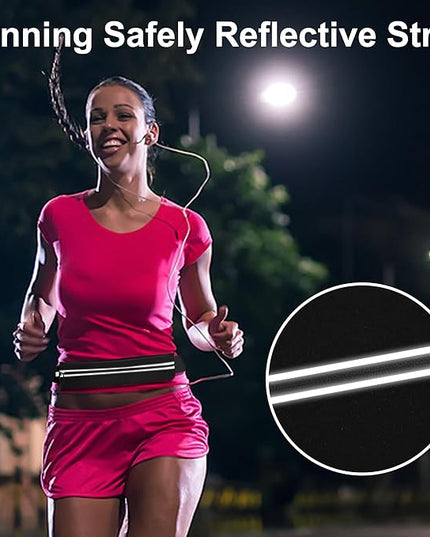 Slim Running Belt For Men and Women Waist Fanny Pack Phone Holder Pouch Bag Reflective Zipper Pocket Workout Cycling Fitness