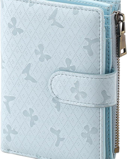 GAEKEAO Small Wallets for Women Leather RFID Blocking Bifold Zipper Pocket Wallet Card Case Purse with ID Window