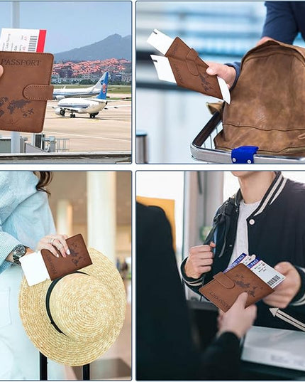 Passport Holder, Passport Cover with Credit Card Slot and Boarding Pass Slot Combo, Passport Wallet Case Book Travel Must Have, RFID Blocking Leather Travel Accessories, Brown