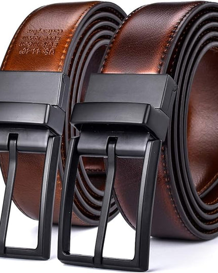 beltox fine Men's Dress Belt Leather Reversible 1.25" Wide Rotated Buckle Gift Box