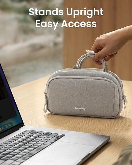 tomtoc Electronic Organizer Travel Case, Water Resistant Dual Compartment Tech Pouch Cable Organization Storage Bag for Charger, Cord, Phone, Hard Drive, Power Bank, Accessories Travel Essentials