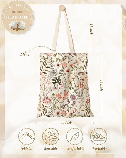 Aesthetic Canvas Tote Bag for Women - Sturdy Cloth Cotton Totes Bag with Pattern Shoulder Bag