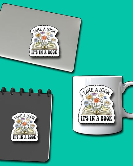 (3Pcs) Take a Look It's in a Book Sticker, Decorate Books Laptop Phone, Water Bottles Kindles Stickers, Tumbler Waterproof Vinyl Decorate Sticker 3" Inch