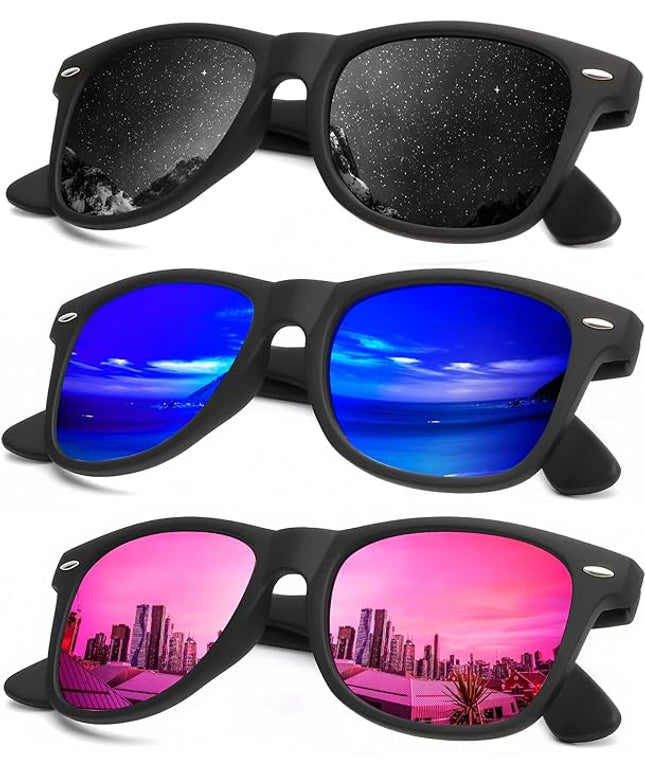 KALIYADI Polarized Sunglasses for Men and Women Matte Finish Sun glasses Color Mirror Lens UV Blocking (3 Pack)