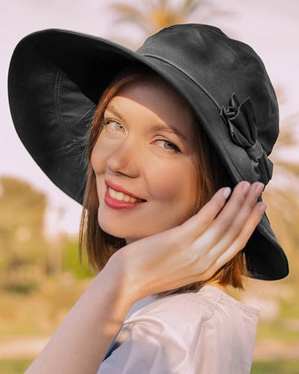 Comhats Packable Summer Cotton Sun Hat Bucket for Women UV Protection Wide Brim Beach Gardening Travel 54-64CM