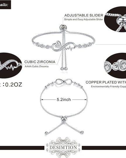 Desimtion Gifts for Women Mom, Infinity Love Bracelets for Women, Valentines Day Birthday Jewelry Gifts for Her Girls Girlfriend Mom Wife from Daughter Son