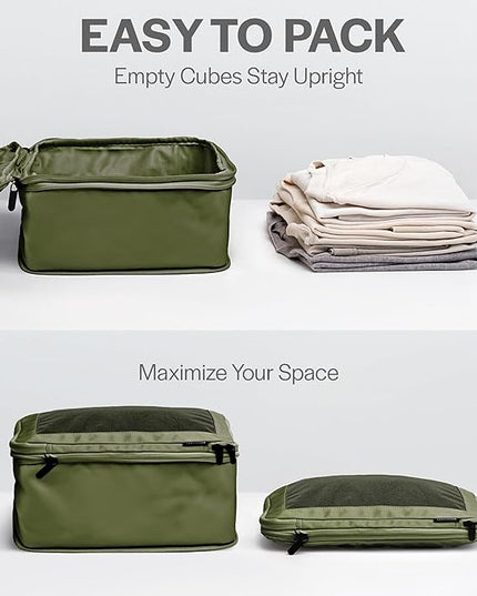 Aerotrunk Compression Packing Cubes for Travel - Luggage Organizer Bags - Double Zipper Packing Cubes for Suitcases (6-Pack, Olive)