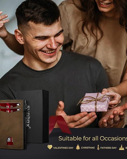 RUNBOX Slim Card Wallet for Men with ID Window – Minimalist RFID Wallet, Pop-Up Function, Ultra Thin Design, Metal Business Card Case Holds 8+ Cards, Gifts for Men, Men's Accessories