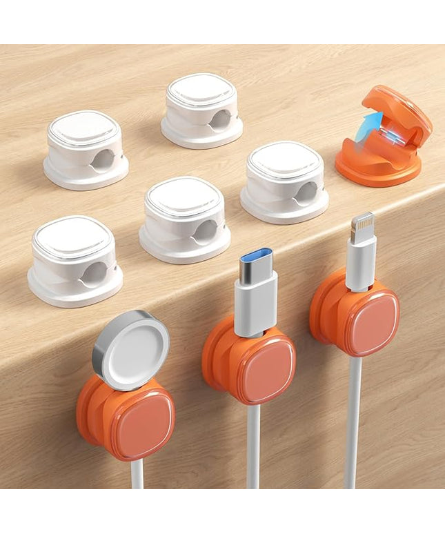 9 Pack Cord Organizer, Spring Cable Management, Adhesive Cute Cable Holder Clips, Phone Charger Wire Keeper for Desk Nightstand Car Office (9-Pack White_Orange)