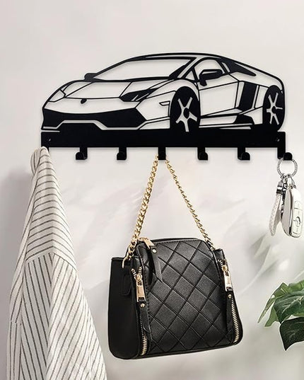ShowMtheM Metal Car Key Holder for Wall,Metal Key Organizer Wall Decorative with 7 Hooks,Black Wall Mount Key Holder for Entryway,Front Door,Hallway,Office