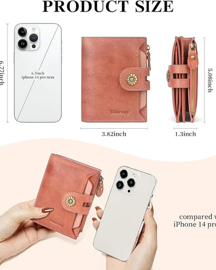 Blucoay Wallet Women,RFID Blocking Leather Womens Wallet Bifold Compact Card Holder Small Wallet for Women with Removable ID Window Pink