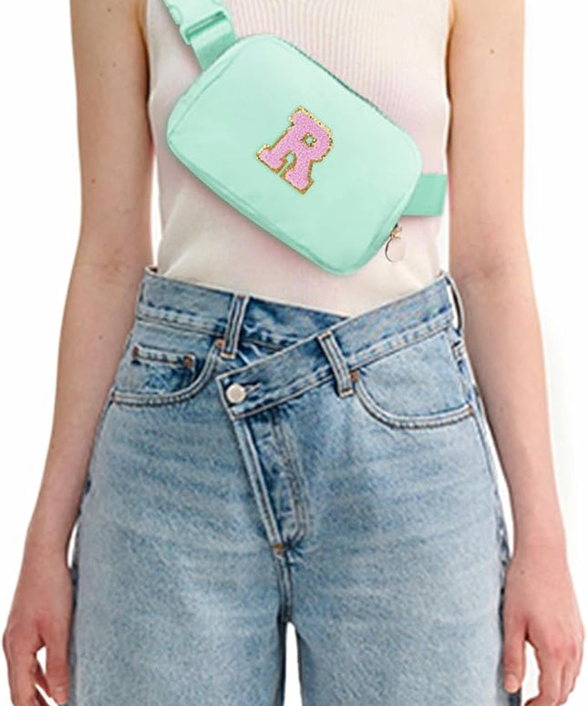 Uygafly Belt Bag Fanny Pack Crossbody Bags with Initials Letter Patch Cute Stuff Birthday Gifts for Teenager Girls Trendy Stuff for Teens | Light Green,R