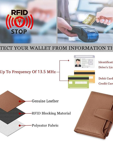 Airkit Small Wallet Women RFID Blocking Soft Leather Bifold Compact Card Holder Wallet for Women with Zipper Coin Pocket 4 ID Window