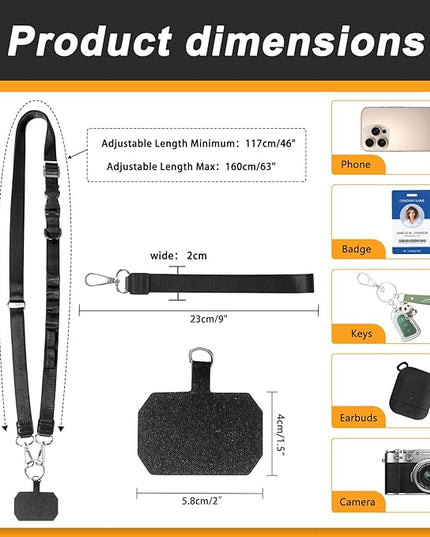 Cell Phone Lanyard with Detachable Phone Wrist Strap 3 in 1 Anti Theft Adjustable Crossbody Phone Strap Around the Neck, for Keys, ID Badges, Compatible with iPhone, Vacation Essentials, Black