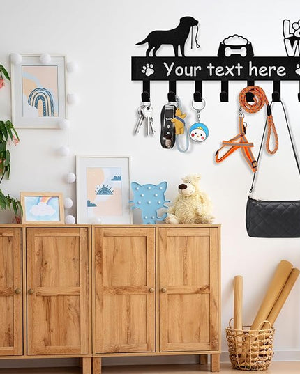 Personalized Dog Leash Holder for Wall - Dog Stuff Storage Organizer, Custom Name Key Holder Wall Mount, Metal Dog Leash Hooks for Wall Decorative, Key Rack Gift for Dog Lovers, Dog Room Decor