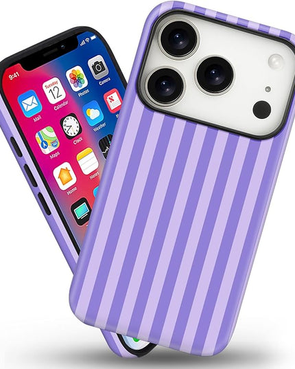 Magnetic for iPhone 17 Pro Max Case Cute Stripes Phone Case, Shockproof Slim TPU and Hard PC Protective Phone Cover Compatible with MagSafe Designed for Women Girls, Light Purple