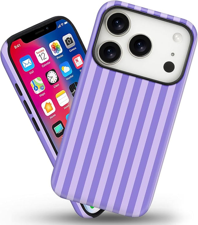 Magnetic for iPhone 17 Pro Max Case Cute Stripes Phone Case, Shockproof Slim TPU and Hard PC Protective Phone Cover Compatible with MagSafe Designed for Women Girls, Light Purple